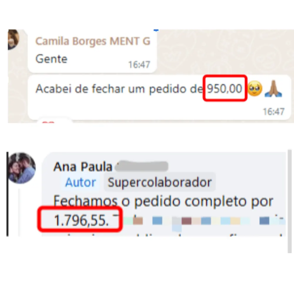 Camila Borges fechando pedido de R$950,00